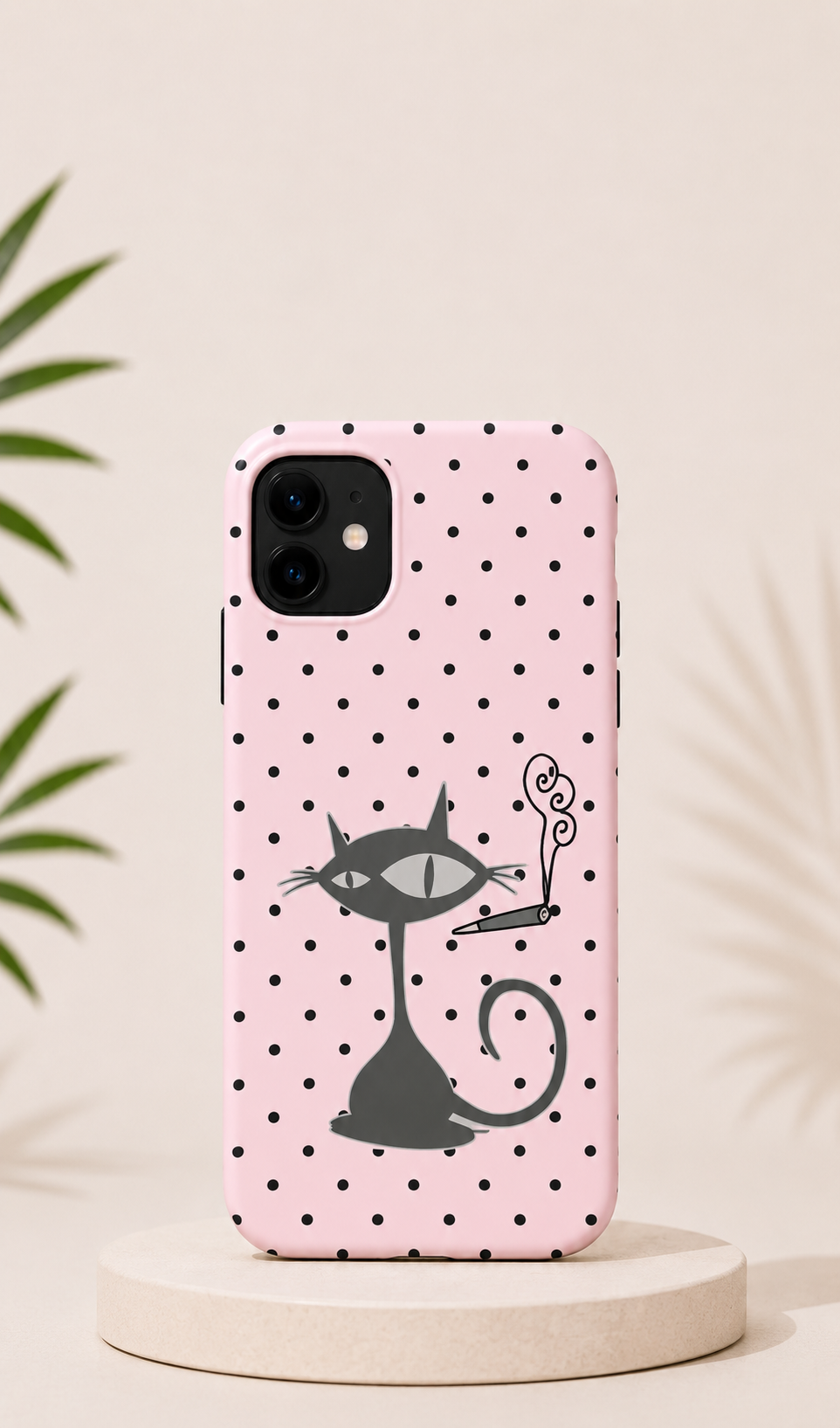 Funda Kasea rosa con lunares y gato ilustrado
