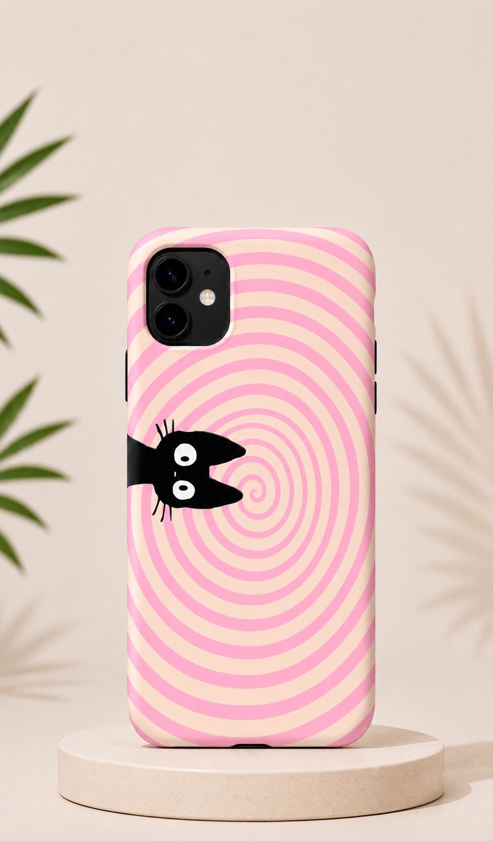 Funda Kasea rosa con espiral y gato negro